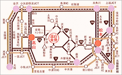 白骨温泉への路線図